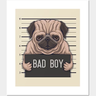 Bad Boy Pug Mug Shot | Funny Pug Cartoon Posters and Art